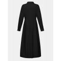 Women Basic Button Down Front Lapel Solid Color Long Sleeve Shirt Dress