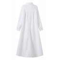 Women Solid Color Turn-down Collar Long Sleeve Button Casual Shirt Dresses
