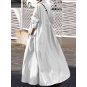 Women Solid Color Turn-down Collar Long Sleeve Button Casual Shirt Dresses