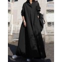 Women Solid Color Turn-down Collar Long Sleeve Button Casual Shirt Dresses
