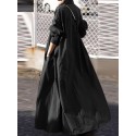 Women Solid Color Turn-down Collar Long Sleeve Button Casual Shirt Dresses