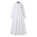 Women Solid Color Turn-down Collar Long Sleeve Button Casual Shirt Dresses