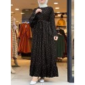 Women Ditsy Floral Print Ruffle Hem Swing Kaftan Maxi Dresses With Belt