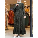 Women Ditsy Floral Print Ruffle Hem Swing Kaftan Maxi Dresses With Belt