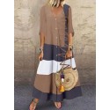 Multicolor Patchwork V Neck Button Maxi Dress