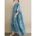 Casual Floral Printed Loose Fit O-Neck Maxi Dress For Women