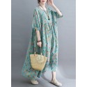 Casual Floral Printed Loose Fit O-Neck Maxi Dress For Women