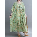Casual Floral Printed Loose Fit O-Neck Maxi Dress For Women