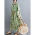 Casual Floral Printed Loose Fit O-Neck Maxi Dress For Women