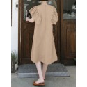 100% Cotton Loose Ruffles Solid Dress