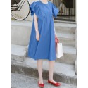 100% Cotton Loose Ruffles Solid Dress
