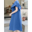 100% Cotton Loose Ruffles Solid Dress
