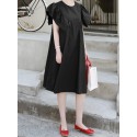 100% Cotton Loose Ruffles Solid Dress