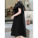 100% Cotton Loose Ruffles Solid Dress