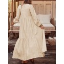 Women Solid Color V-neck Long Sleeve Causal Maxi Dress