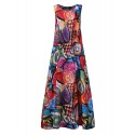 Women Retro O-neck Floral Print Sleeveless Maxi Dress