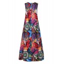 Women Retro O-neck Floral Print Sleeveless Maxi Dress