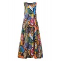 Women Retro O-neck Floral Print Sleeveless Maxi Dress