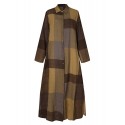 Women Casual Plaid Lapel Long Sleeve Button Vintage Shirt Maxi Dresses With Pocket