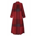 Women Casual Plaid Lapel Long Sleeve Button Vintage Shirt Maxi Dresses With Pocket