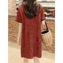 Contrast Color Pocket Short Sleeve Midi Casual Dress