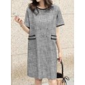 Contrast Color Pocket Short Sleeve Midi Casual Dress