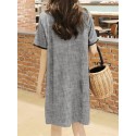 Contrast Color Pocket Short Sleeve Midi Casual Dress