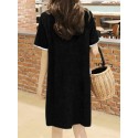Contrast Color Pocket Short Sleeve Midi Casual Dress