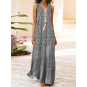 Leisure Geometry Pattern Patchwork V Neck Sleeveless Maxi Dress