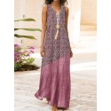 Leisure Geometry Pattern Patchwork V Neck Sleeveless Maxi Dress