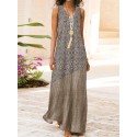Leisure Geometry Pattern Patchwork V Neck Sleeveless Maxi Dress