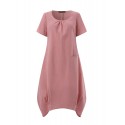 Solid Pocket Ruched Round Neck Short Sleeve Midi Dress
