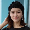 Womens Slouchy Hand-Woven Knit Beanie Hat Winter Hollow Out Earmuffs Skull Cap
