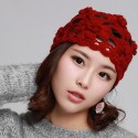 Womens Slouchy Hand-Woven Knit Beanie Hat Winter Hollow Out Earmuffs Skull Cap
