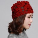 Womens Slouchy Hand-Woven Knit Beanie Hat Winter Hollow Out Earmuffs Skull Cap