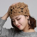 Womens Slouchy Hand-Woven Knit Beanie Hat Winter Hollow Out Earmuffs Skull Cap