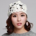 Womens Slouchy Hand-Woven Knit Beanie Hat Winter Hollow Out Earmuffs Skull Cap
