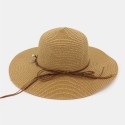 Women Sunscreen Vacation Beach Sun Hat Foldable Stylish Wild Brim Trinket Chain 