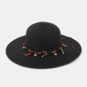 Women Sunscreen Vacation Beach Sun Hat Foldable Stylish Wild Brim Trinket Chain 