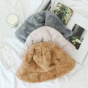 Women Thick Warm Winter Bucket Hat Solid Color Girls Flat Top Velvet Fedoras Ladies Plush Bob