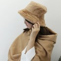 Women Thick Warm Winter Bucket Hat Solid Color Girls Flat Top Velvet Fedoras Ladies Plush Bob