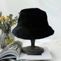 Women Thick Warm Winter Bucket Hat Solid Color Girls Flat Top Velvet Fedoras Ladies Plush Bob