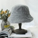 Women Thick Warm Winter Bucket Hat Solid Color Girls Flat Top Velvet Fedoras Ladies Plush Bob