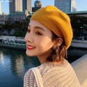 Women Woolen Solid Color Winter Warm Knitted Hat British Retro Dome Elastic Sunshade Beret Cap Painter Hat