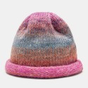 Women Mixed Color Knitted Tie-dye Gradient Color Vintage Fashion Warmth Brimless Beanie Hat