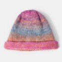 Women Mixed Color Knitted Tie-dye Gradient Color Vintage Fashion Warmth Brimless Beanie Hat