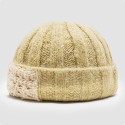 Unisex Acrylic Knitted Solid Color Striped Crochet Color-match Patch Warmth Brimless Beanie Landlord Cap Skull Cap