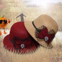 Women Winter Outdoor Cool Protection Warm Top Hat Felt Bow Decoration Lace Fedora Hat Bucket Hat