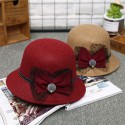 Women Winter Outdoor Cool Protection Warm Top Hat Felt Bow Decoration Lace Fedora Hat Bucket Hat