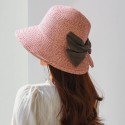 Women Rear Split Design Three-dimensional Hat Brim Straw Hat Big Bow Decoration 